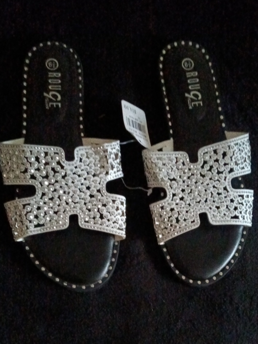 Rouge Helium Women’s Silver Embellished Slide Sandals